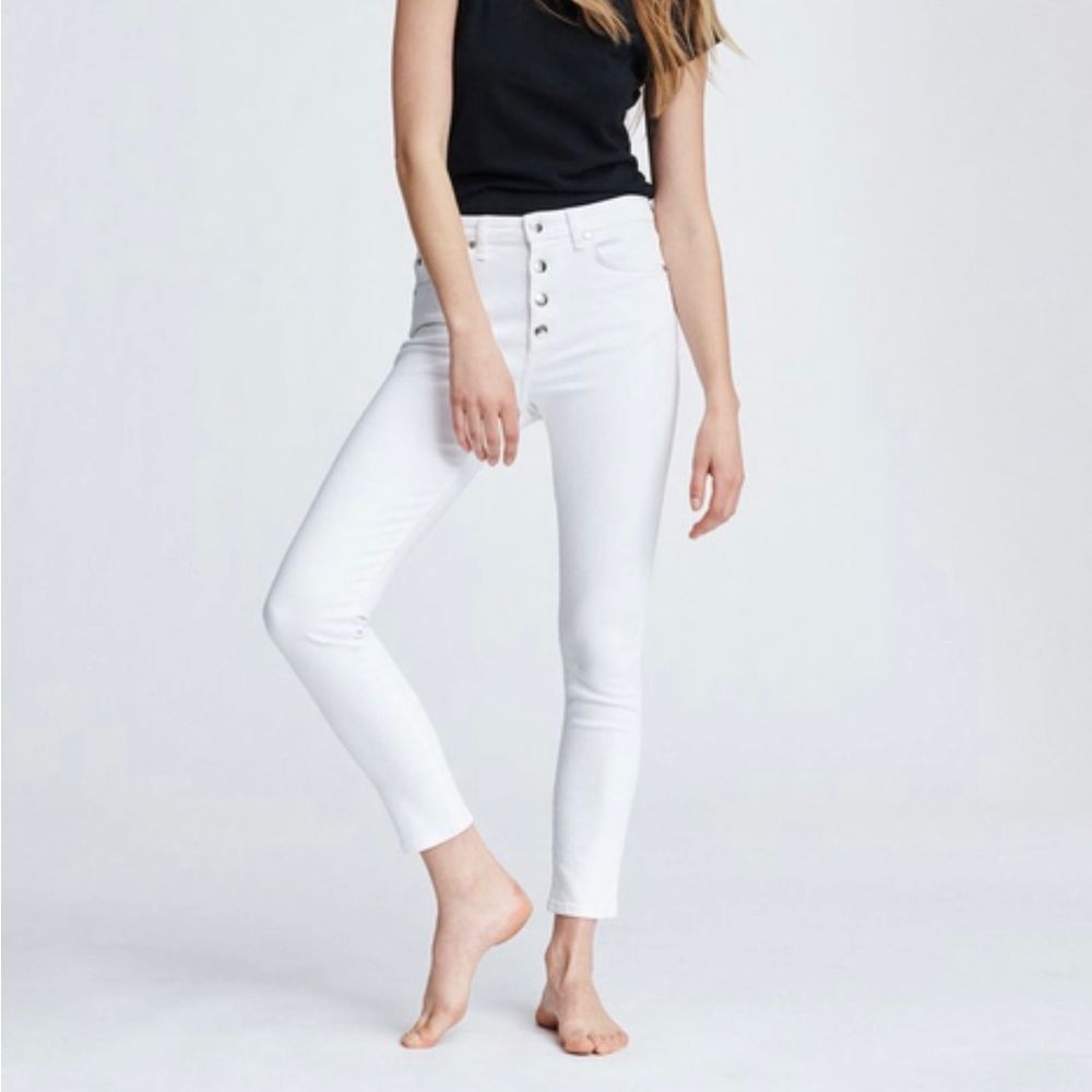 Rag & Bone Nina High Rise Ankle Skinny 5 Button White Jeans Size 28